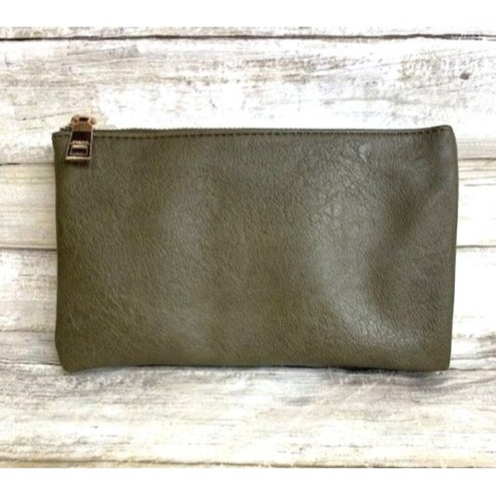 Jen &‎ Co. Vegan Leather Olive Green Crossbody Clutch with Detachable Straps